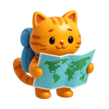 PNG Cute cat exploring world map.