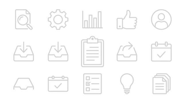 Various business icons on a white background with checkmarks and documents