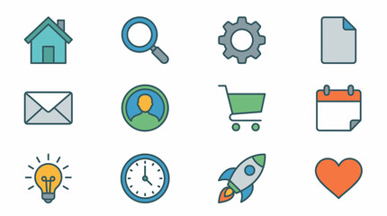 Fototapeta premium A collection of various modern icons depicting everyday objects and symbols