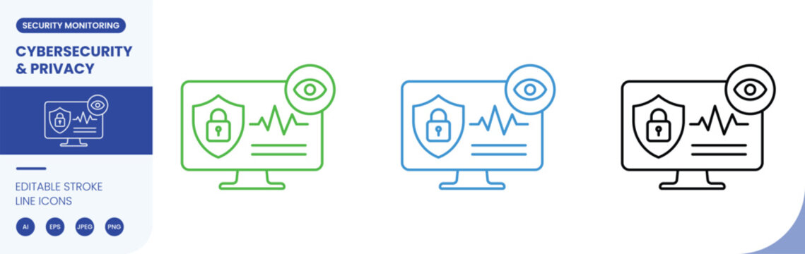 security monitoring cybersecurity icon line style editable stroke vector