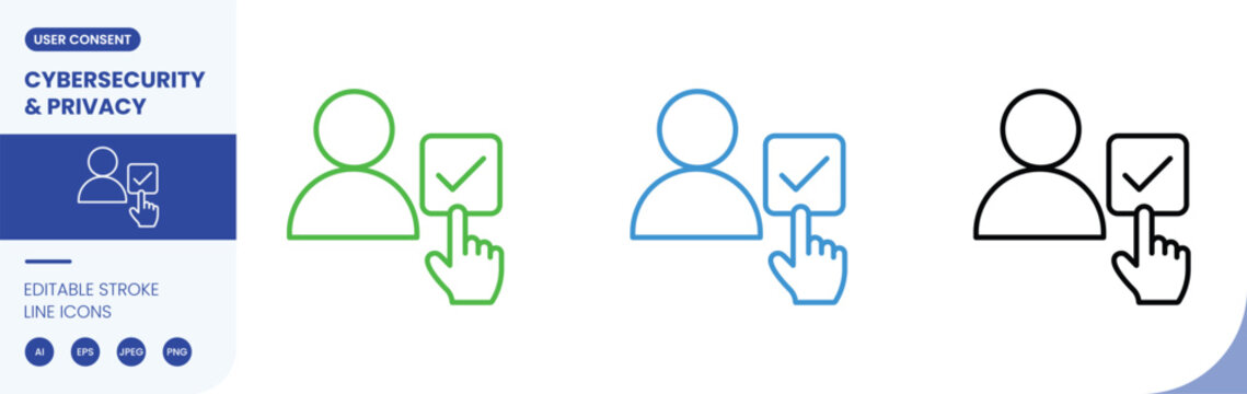 user consent cybersecurity icon line style privacy editable stroke vector