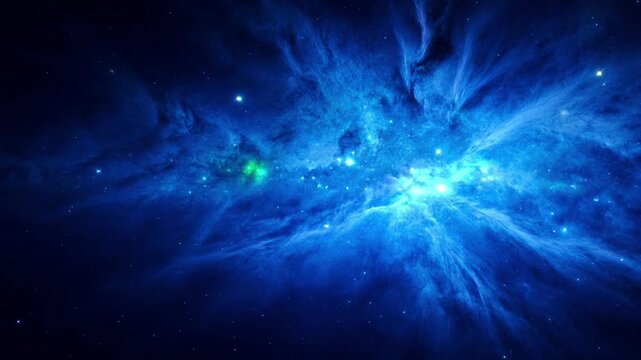 Deep space nebula background: glowing blue cosmic clouds and sparkling starry galaxy