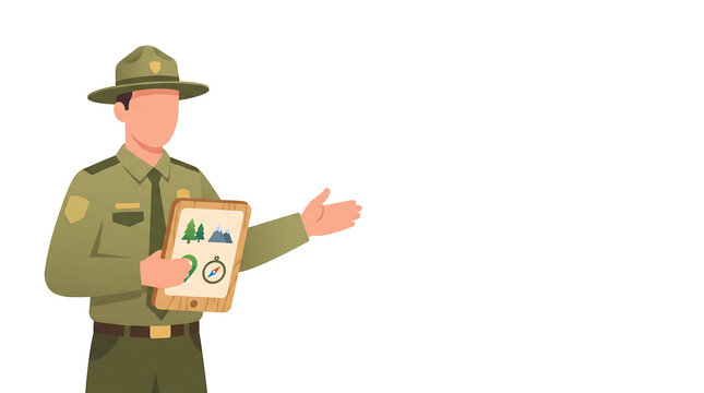 Park Ranger in Uniform Holding Navigation Map Vector Illustration