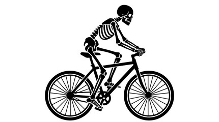 Fototapeta premium Helloween Skeleton riding bicycle, black vector icon, bone character, cycling skeleton vector