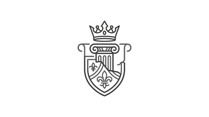 Sleek Black and White Heraldic Shield Emblem with Crown Fleurs de lis and Architectural Elements for Stock Use © rasyy