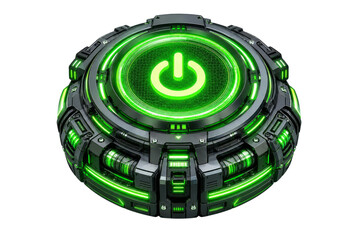 Naklejka premium Futuristic Sci-Fi Power Button with Glowing Green Neon Light
