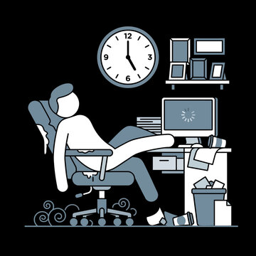 Tired office worker waiting for the end of the workday