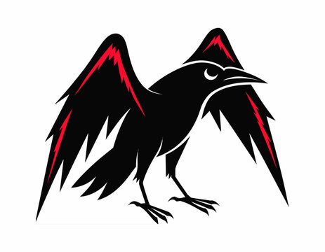 Raven/ crow linocut illustration. Ominous, brooding symbol of impending doom