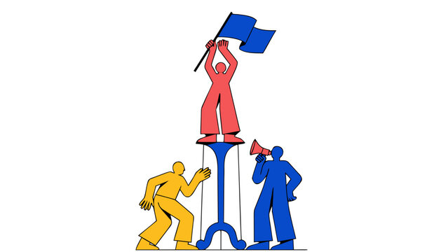 Illustration - people protesting and advocating for change -character in elevation view isolated on transparent background - 2D
