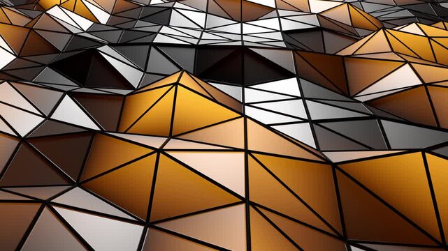 Looping animation of abstract orange lowpoly landscape, dynamic geometric triangle wave background. 3d rendering not AI