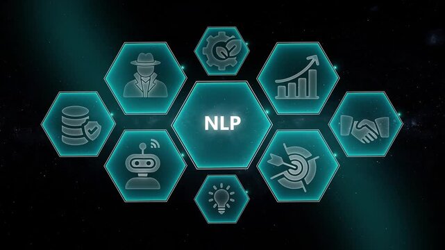 Nlp natural language processing concept with futuristic digital hexagon interface