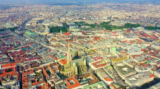 Vienna, Austria. St. Stephen's Cathedral (Germany: Stephansdom). Catholic Cathedral - the national symbol of Austria. Drone footage