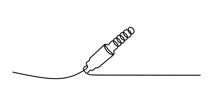 Continuous single line drawing of an audio jack cable plug for music and sound equipment isolated on a plain white background Vector, illustration
