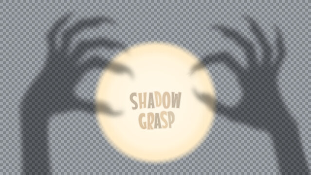Halloween shadow overlay of witch hands. Transparent vector overlay featuring sinister witch hands in silhouette, creating a spooky shadow effect for horror graphics, Halloween cards, or posters