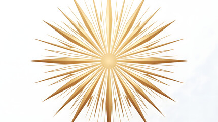 Obraz premium Golden Sunburst Geometric Mandala Element on Bright White Background. Elegant Gold Starburst Icon, Minimalist Metallic Sunburst Crest. 