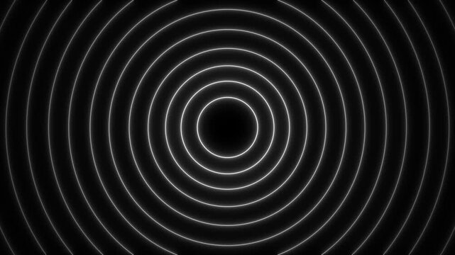 Abstract texture patterns overlay glowing white concentric radar circle rings on black. Creative geometric multimedia elements require an abstract texture patterns model.