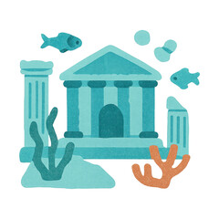Obraz premium PNG Underwater ancient ruins illustration.