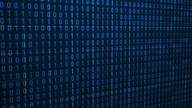 Digital technology data animation streams advanced binary algorithm data blocks on screens. Cybersecurity cloud systems require a digital technology data animation layout.