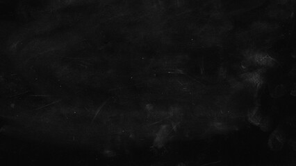 Grungy dark blackboard with visible dust and smudges, scratches and fingerprints create distressed texture. © Farhan
