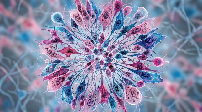 Close-up microscopic view group cells Bone marrow analysis for myelodysplastic syndrome or refractory anemia