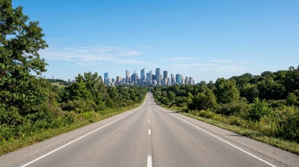Naklejka premium Empty road clear blue sky background asphalt with city skyline