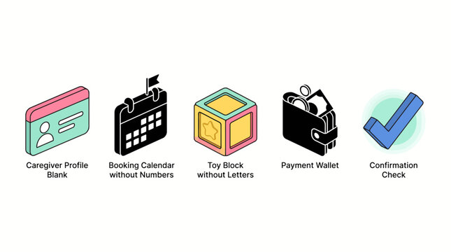 Simplified interface icons for caregiver profiles and booking systems