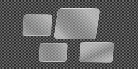 Transparent glass plate set, frosted glass banners, plastic acrylic screen plates, sci-fi HUD futuristic interface buttons vector template © Rs Rabbi
