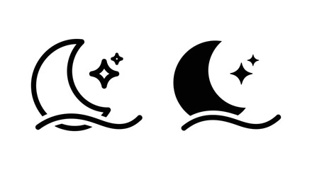 Naklejka premium Set of moon and stars icons with wavy line night sky celestial sleep dream weather fantasy themed black and white flat vector graphic elements celestial isolated crescent