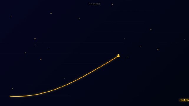 Glowing yellow arrow pointing upwards in dark space with stars