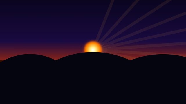 Sunset over Horizon with Orange Sun Rays