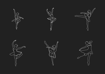 Continuous Line Art Ballerinas Dancing in Elegant Poses, Minimalist Ballet Dancer Illustrations © alpha