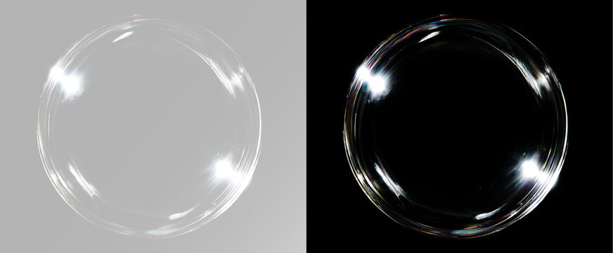 Soap bubble crystal clear transparent glass orb with realistic water reflections glossy floating effect