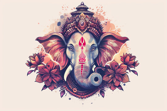 Bright holiday composition for happy Ganesh Chaturthi, abstract vivid composition consists of fictional unreal fantastic vision on background