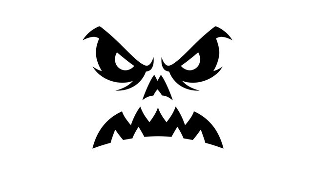 Helloween Angry monster face, evil eye, scary mouth, black silhouette, Halloween vector icon Vector