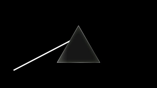 Light dispersion through glass prism animation on black background