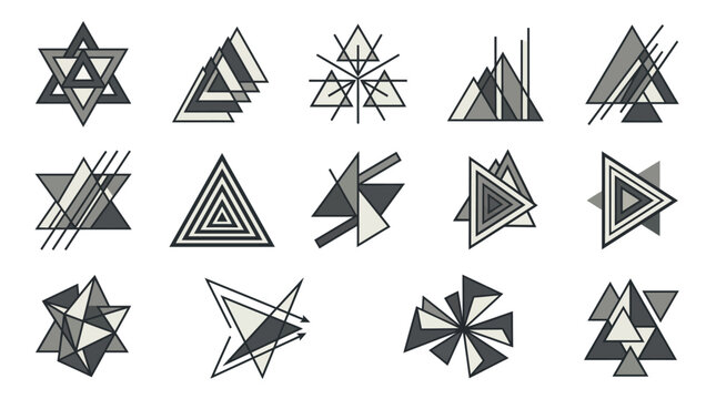 Collection of geometric triangle and star icon designs.