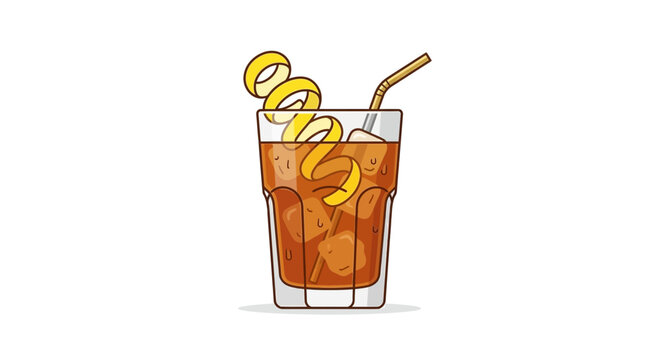 Summer iced tea with lemon peel garnish and ice cubes