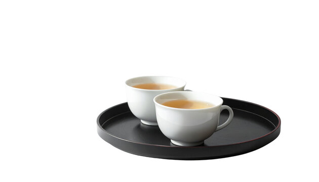 cups of tea in a tray, isolated on transparent background