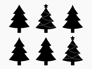 Obraz premium Set of Minimalist Black Christmas Tree Silhouette Icons for Holiday Design and Seasonal Graphic Projects