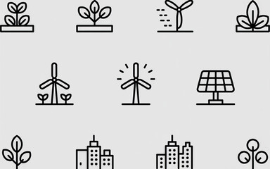 Fototapeta premium Clean energy and sustainable growth icons symbolizing environmental protection and future development.