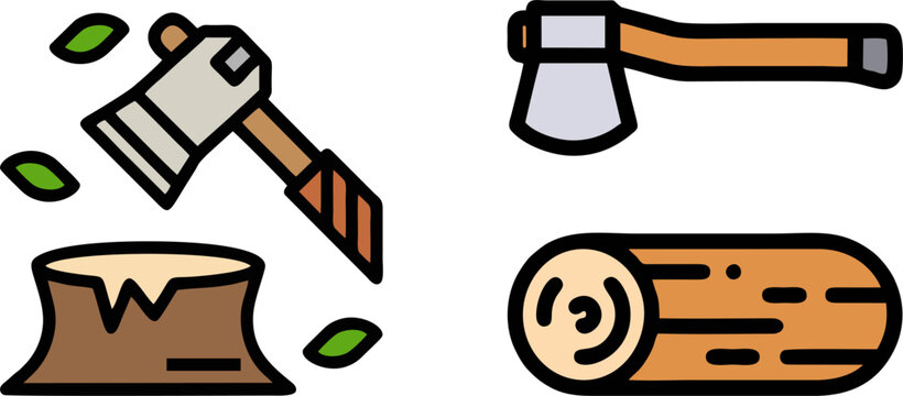 Axe Logging and Wood Timber Cutting Icon Set

