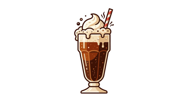 Summer root beer float with vanilla cream and a striped straw
