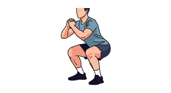 Athletic Man Performing Bodyweight Squat Workout Routine for Leg Strength Muscle Building and Fitness Health