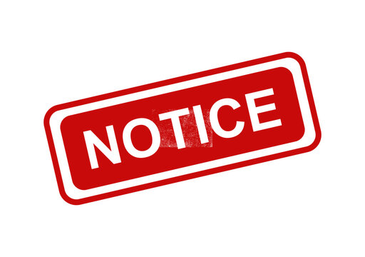 Red rectangular notice stamp icon with white text isolated on a clean background for business and safety communication isolated on transparent background