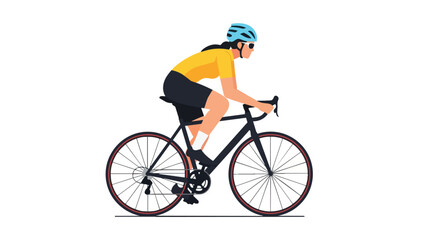 Obraz premium Professional Female Cyclist Riding a Road Bike in Sportswear with Helmet and Sunglasses on White Background