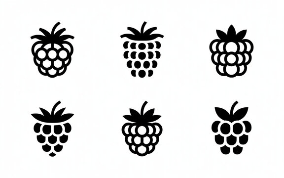 Hand drawn black and white illustrations of various raspberry fruit stages.