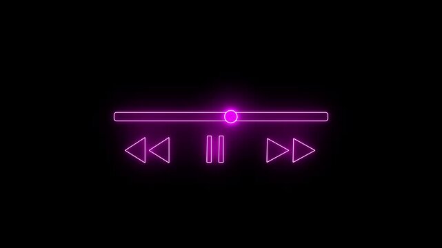 Glowing neon Music play bar icon or Music player scroll bar button animation 4k video.