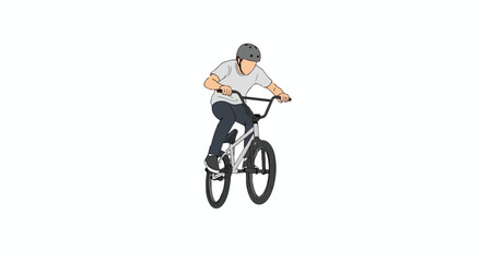 Obraz premium Professional BMX Rider Catching Air while Performing an Extreme Stunt and Wearing a Safety Helmet on White Background