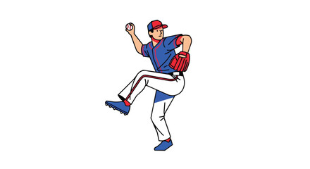 Fototapeta premium Professional Baseball Pitcher Throwing the Ball in Motion Wearing Sports Uniform Athletic Graphic Illustration