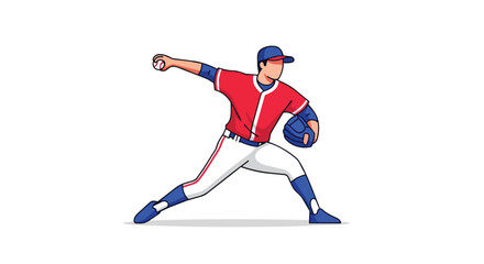 Obraz premium Dynamic Professional Baseball Player Pitching the Ball Athletic Man in Red Jersey Sports Action Graphic